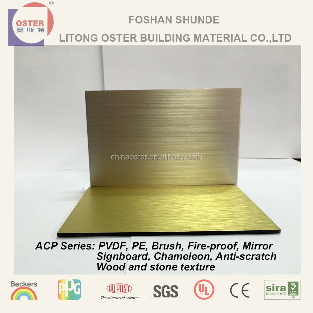 Hair Line Brushed Aluminium Silver Gold Aluminium Composite Sheet
