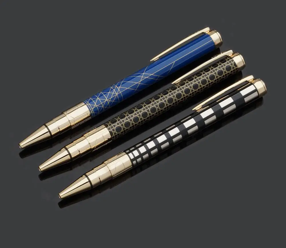 
Graceful Geometric Line Design Metal Pen and Carbon Fiber Cufflinks Business Set 