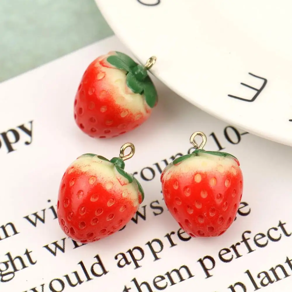 20 мм клубникой подвески с позолоченным кольцом бусины в форме клубники Шарм Подвески бусины для изготовления ювелирных изделий колье, браслет, серьги