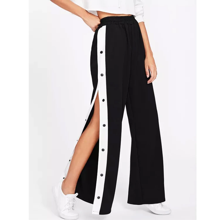 OEM Women Casual Loose Tape Button Side Wide Leg Pants