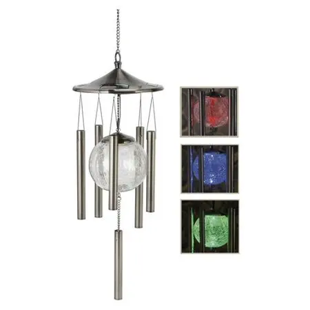 Solar powered color changing hanging wind chime light lantern garden