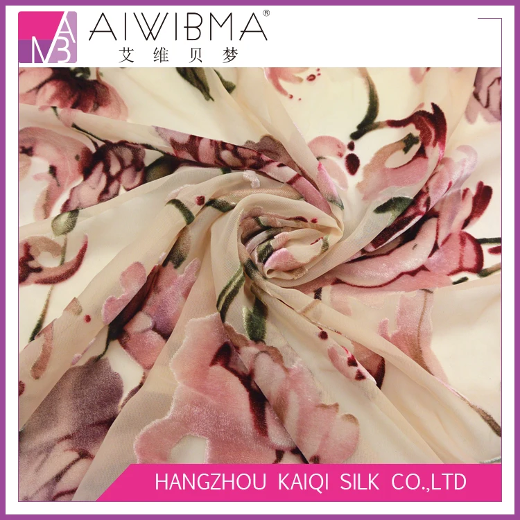 Flower Printed velvet fabric Nylon / Rayon burnout velvet fabric roll