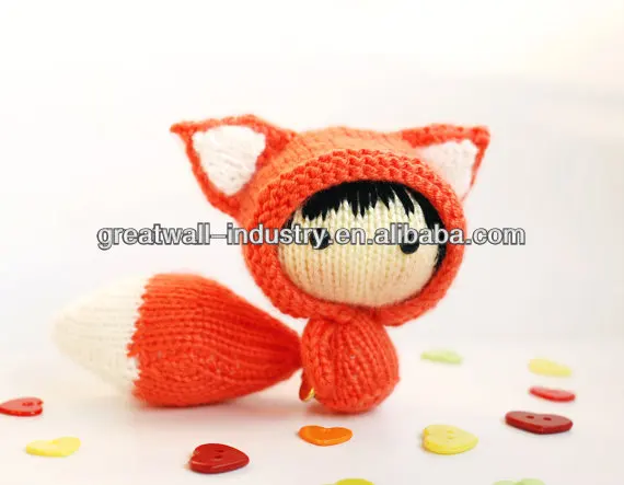 Orange Fox Doll with removable tail - pdf knitting pattern. Tanoshi series toy.