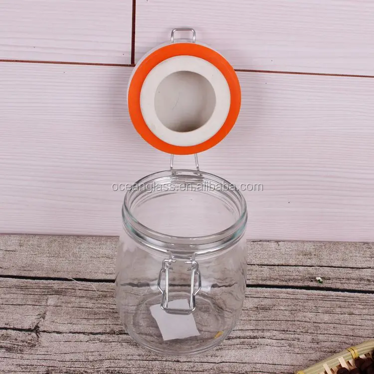 Colorful Creamic Lid Glass sealed pots hermetic glass storage jar