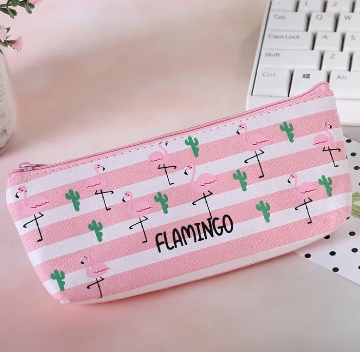 Милый пенал с фламинго, Холщовый Подарочный чехол, школьный пенал, пенал, сумка для карандашей, школьные принадлежности, канцелярские принадлежности