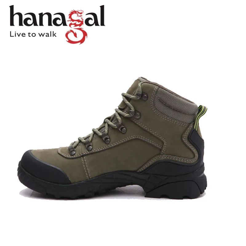 Rubber outsole genuine waterproof hiking boots technology shoes green hunting boots for men