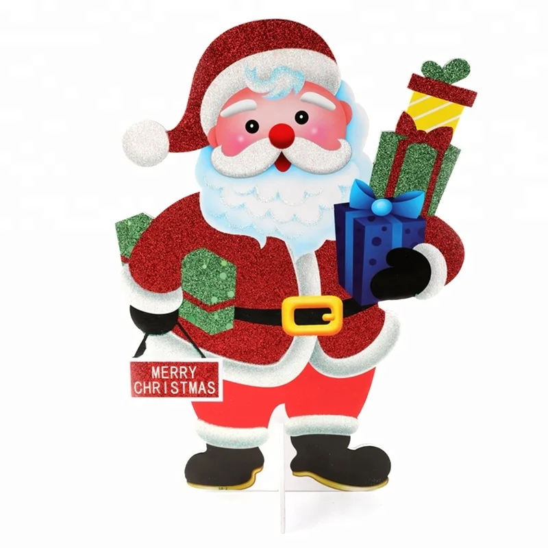 wholesale delicate glittering Christmas display Santa Claus cardboard stand display for Christmas festival decorative