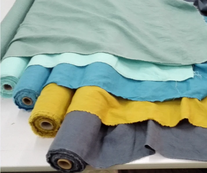 stone washed linen/cotton fabrics in many colors for clothes