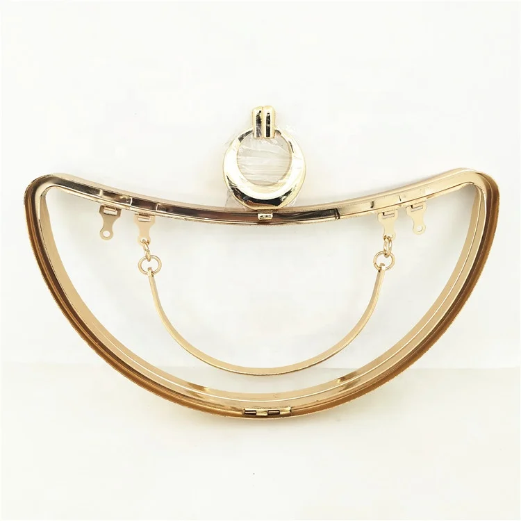 
Newly designed moon-shaped metal clutch frame with round knob lock with plastic box for ladies clutch bag women handbag 