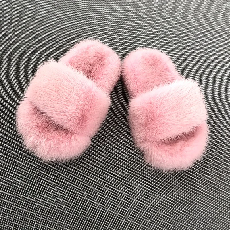 2023 Hot Selling Designer Kid colorful  Mink Fur slides with custoimzed logo