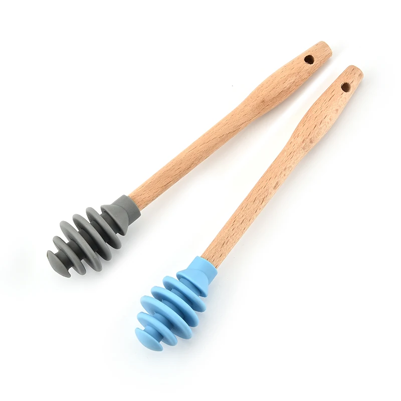 Eco-friendly  food grade plastic Portable Mini wooden handle silicone honey stirred rod stick Mixing spoon