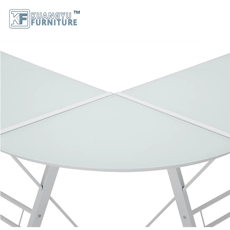 Mail order packing L-Shaped Computer Desk in White Finish ,Glass metal computer desk
