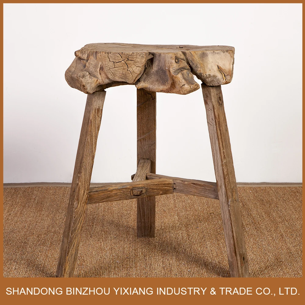 
antique vintage chinese reclaimed wooden design rustic round wood stool 