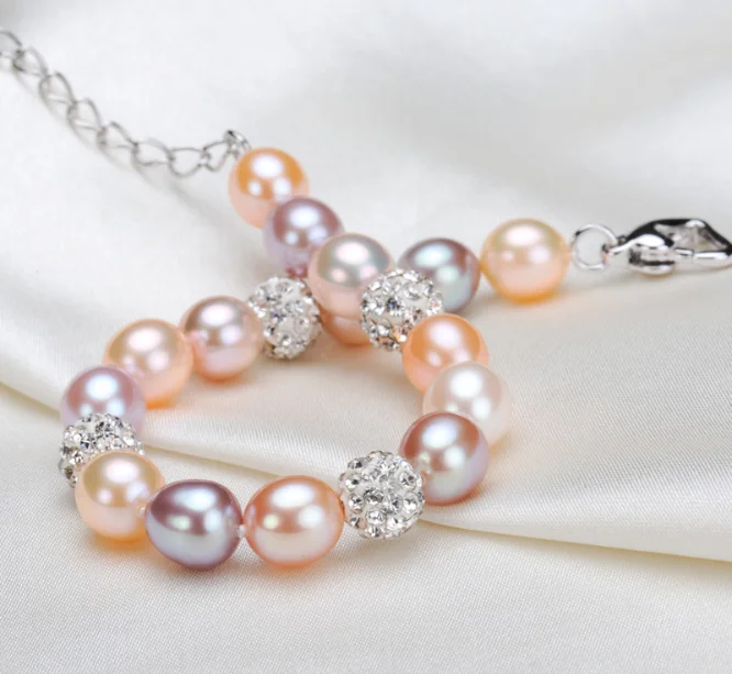 7-8mm 3A rice drop shape freshwater pearl bracelet fashion cultured fresh water real new pearl bracelet