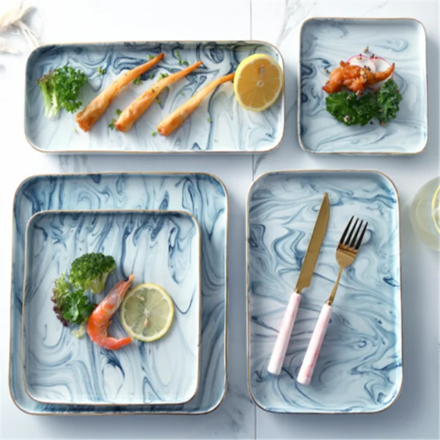 High quality popular Customized elegant  marble fashion plates sets dinnerware