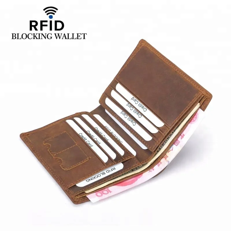 
Custom anti RFID bifold man wallets crazy horse leather wallet for men 