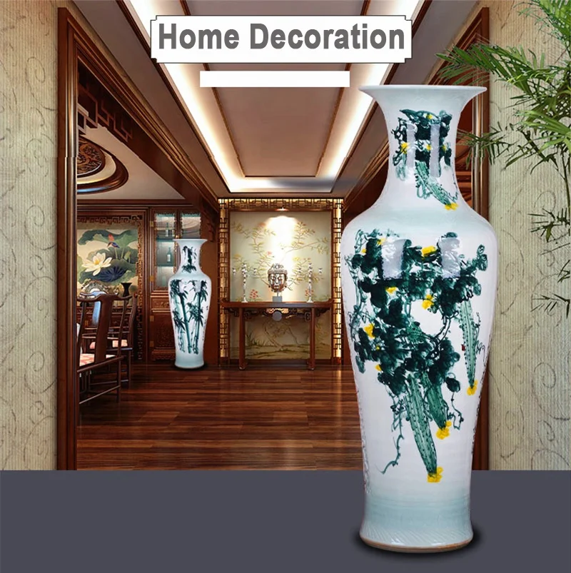 Hotel entrance decorative blue and white large vase  Luxury burgundy ceramic floor vase