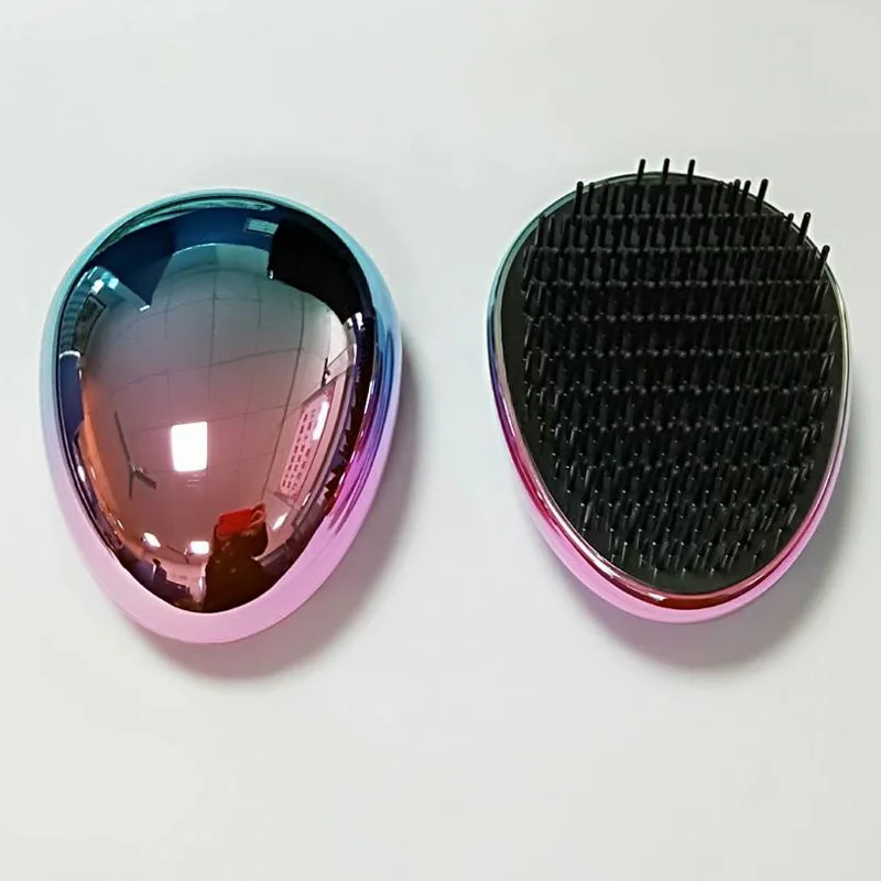 
2019 popular electroplate graded finish rainbow egg oval hairbrush 