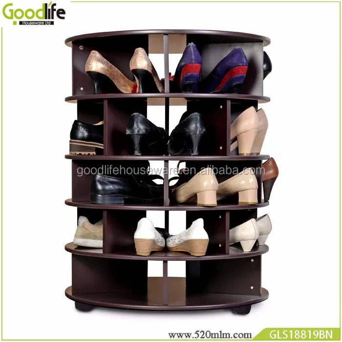 Wooden rotating shoe rack with wheels