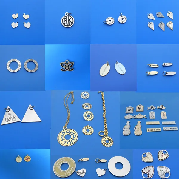 
Bend silver gold metal laser logo curving jewelry tags with two holes 