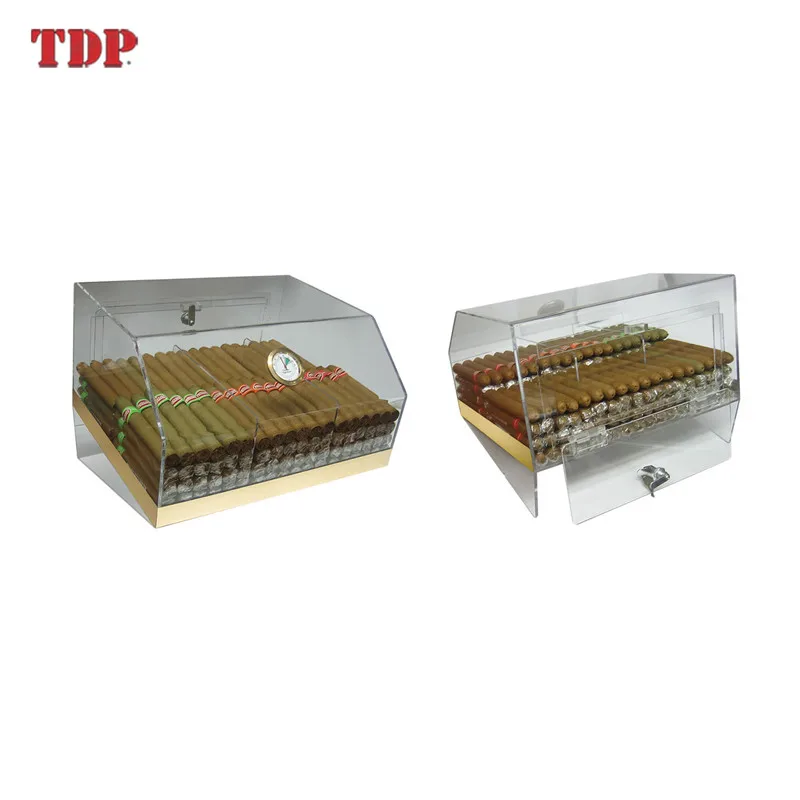 Manufacturer 75pcs Cigar 3 Bins Clear Acrylic Humidor Display Box with Hygrometer Bar, Hotel and Shop Individually Box Packed