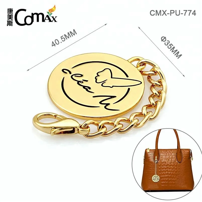 Bag Accessories Custom Gold Metal Hang Tag, Design Oval Shape Metal Name Tag with Engraved Logo for Handbags