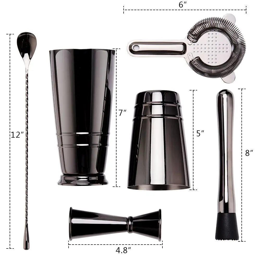 Набор шейкеров для коктейлей Boston из нержавеющей стали с черным покрытием, 18 унций и 28 унций, 5 шт.