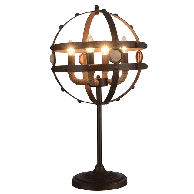 Классические винтажные железные настольные лампы для чтения с деревянным бисерным пеньковым Канатом