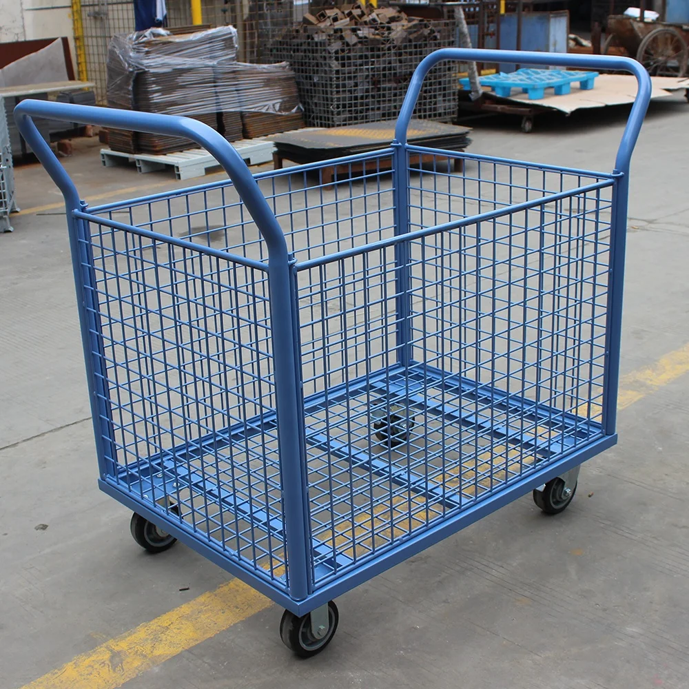 warehouse cage trolley/box trolley with mesh side/picking trolley