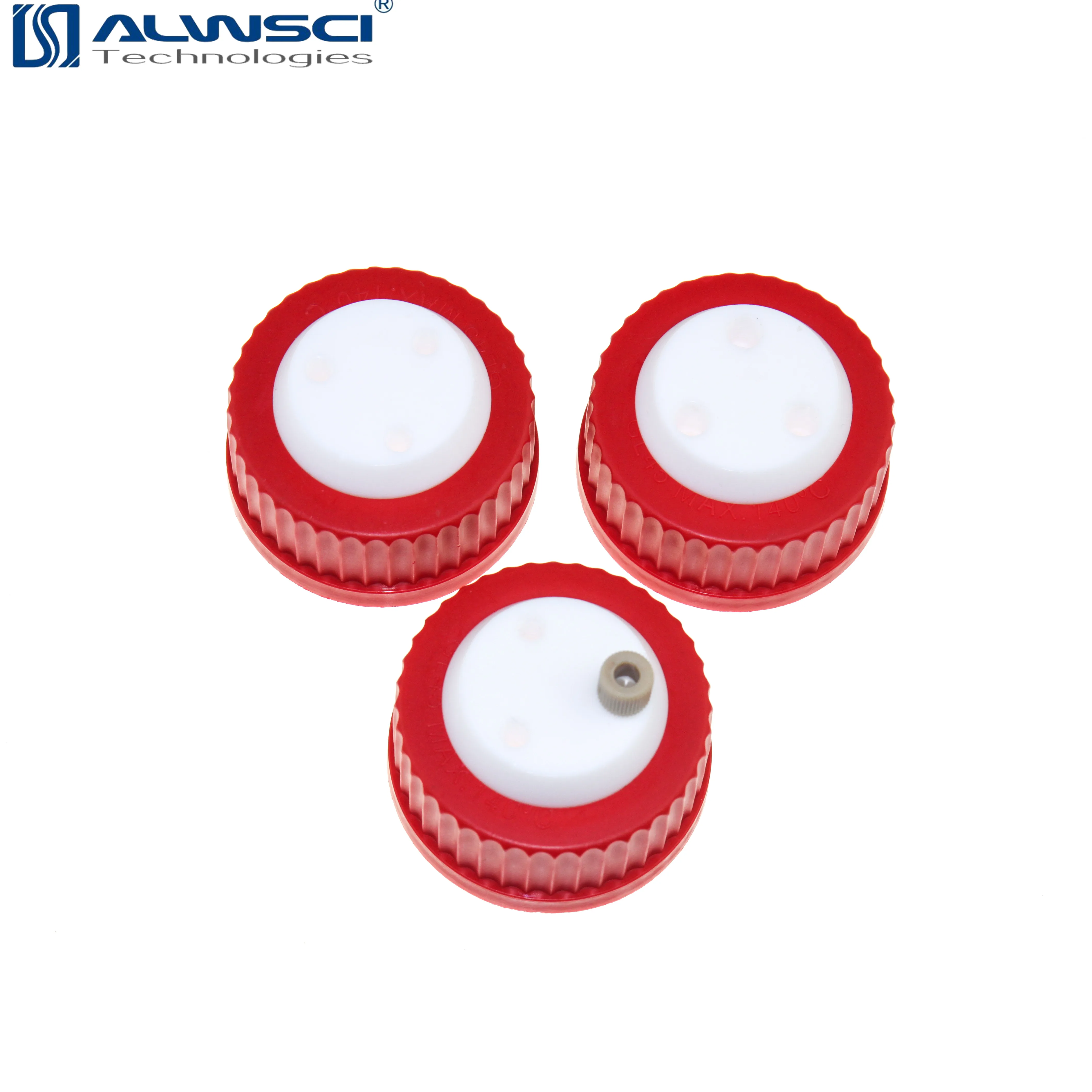 ALWSCI GL45 Safety Cap with PTFE insert three holes for 1/8 OD tubing match laboratory bottle GL45-208-B