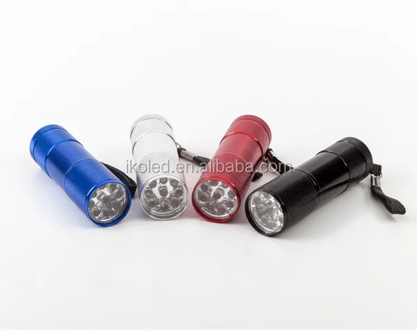Aluminum 385~400NM Purple Light 9 LED UV Flashlight colorful torch