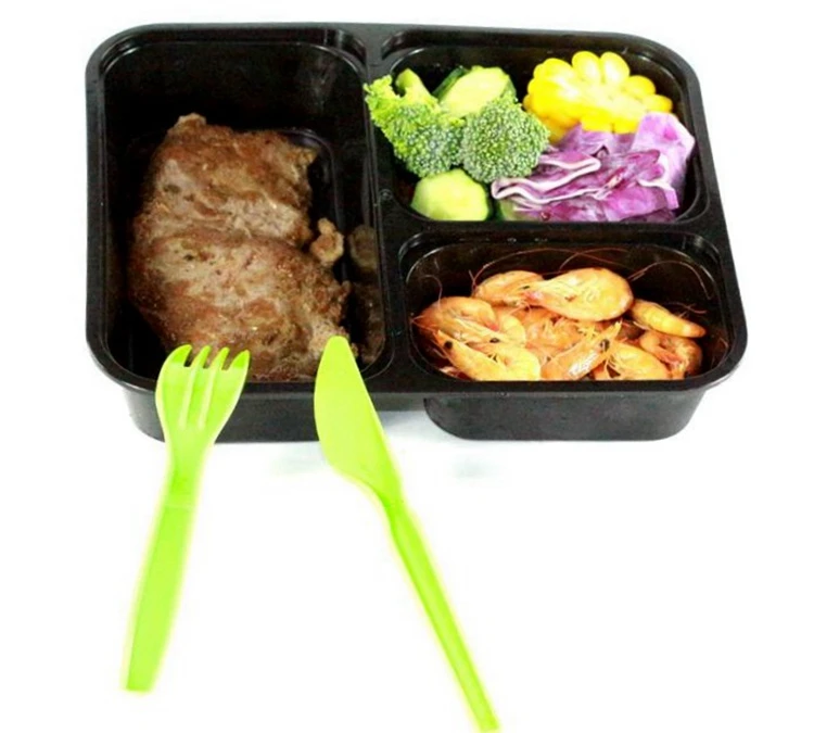 Fresh Food Lunch Box Plastic lid Microwave Safe Meal Prep Glass Food Container Storage with 3 Compartments