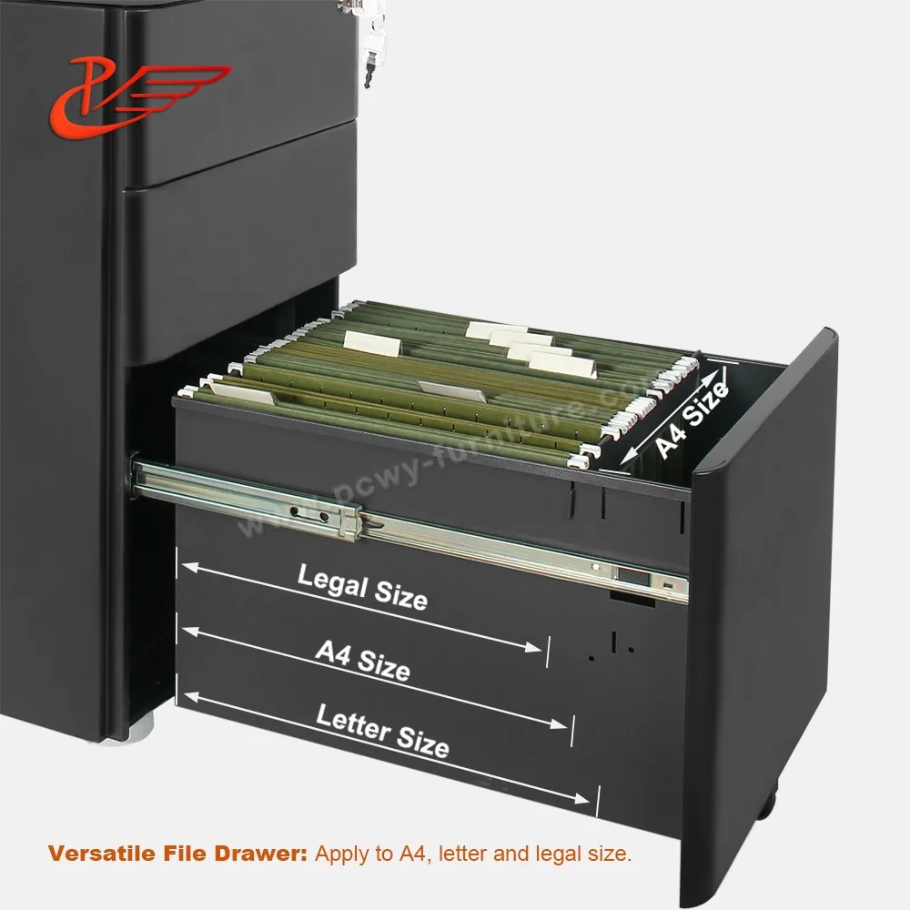 
3 drawer Steel Storage Cabinets 3 Drawer vertical Metal Mobile Pedestal With Wheels 