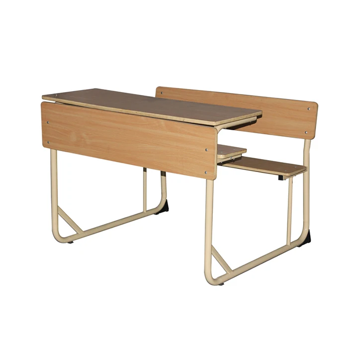 Manufacture wood and metal double school furniture,school table and chairs set