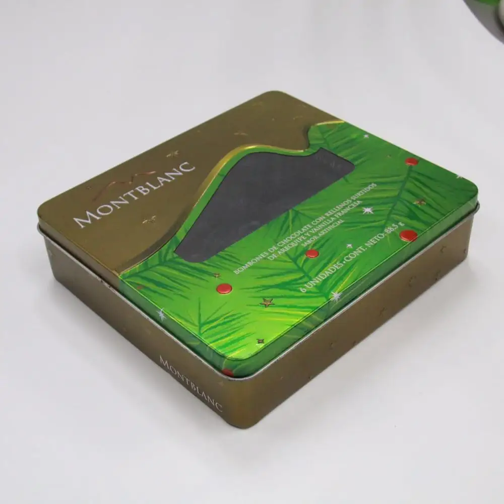 rectangle metal chocolate tin box/sweet gift tin can with clear window