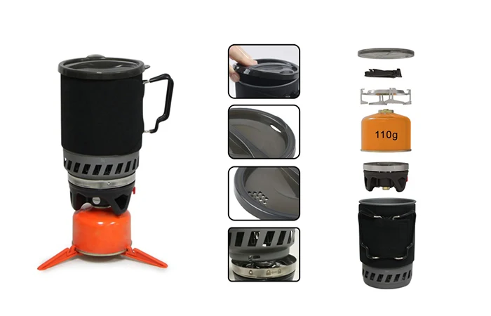 outdoor camping aluminum pot with mini gas stove