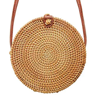 Wholesale natural wicker woven rattan tote fashion bags woven for lady bamboo craft straw handmade beach handbags
