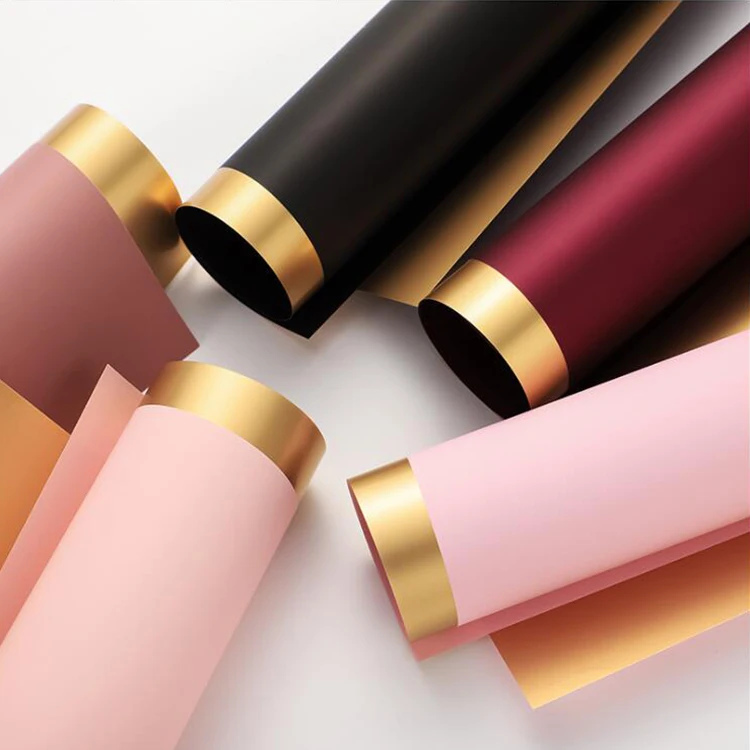 
New Arrival 20pcs/Bag Waterproof Bouquet Flower Paper Wrapping 2 Tone Colors Luxury Gold Flower Wrapping Paper 