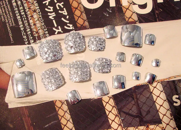 hotsales Korea style pre-design artificial toe nail tips FJ25 chrome metallization 3D false toe nails