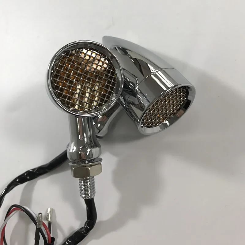 Classic Bullet Motorcycle Turn Signal Lights Custom LED Blinker Indicator Amber Turning Lamp With Mesh For Scooter Bicycle