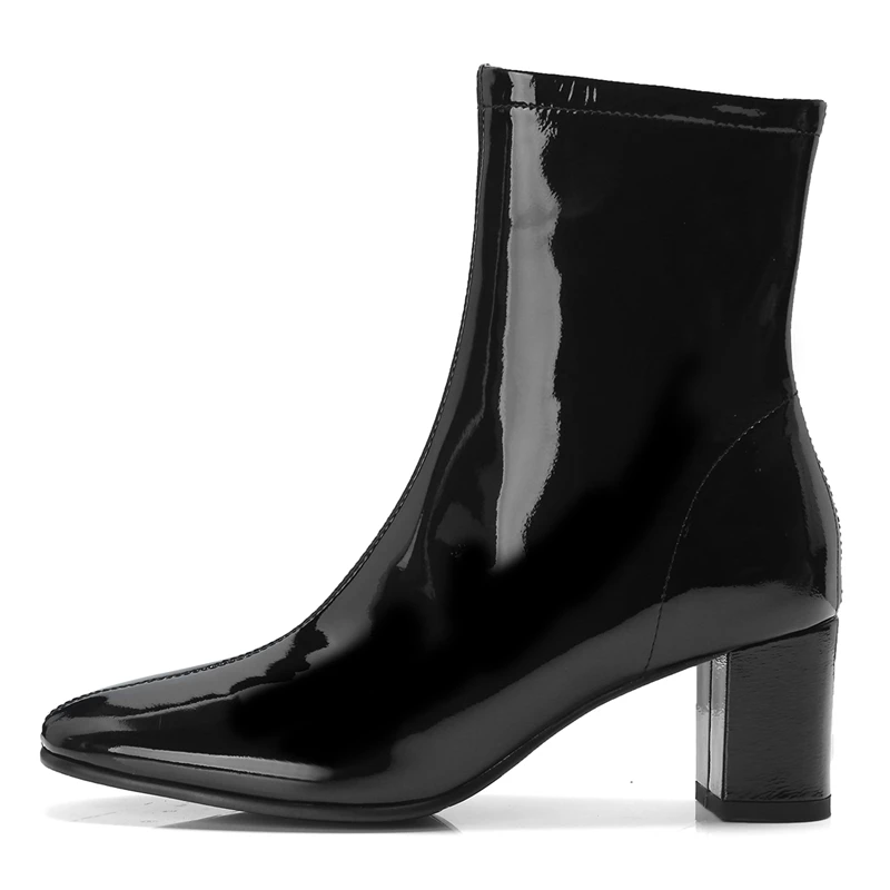 OEM Shoes Patent Leather Fetish Sexy Block Heels Booties Mature Lady Leather Boot Fashion Black Winter Ladies Ankle Boots Women