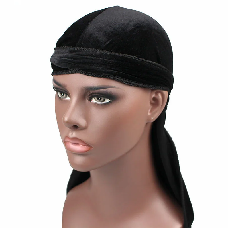 Мужская бархатная бандана-тюрбан головной убор мужские головные уборы Durag волнистые повязка на голову аксессуары для волос Du Rag