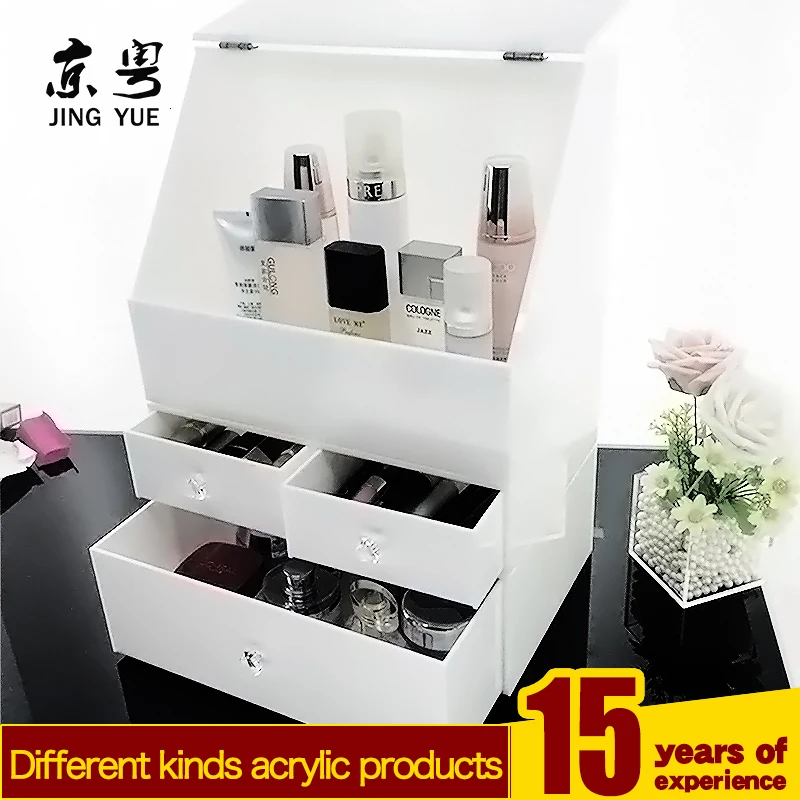 Factory custom hotel restaurant home desk pma plexiglass acrylic cosmetic makeup organizer white makeup organizer acrylic
