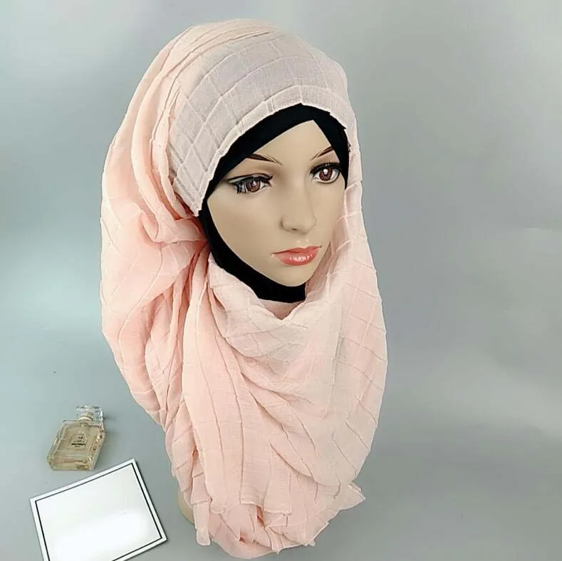 ZP new fashion arabic woman plaid cotton crumpled hijab wholesale
