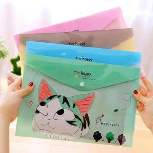 Cute Cheese Cat PVC A4 File Folder Document Filing Bag School Stationery