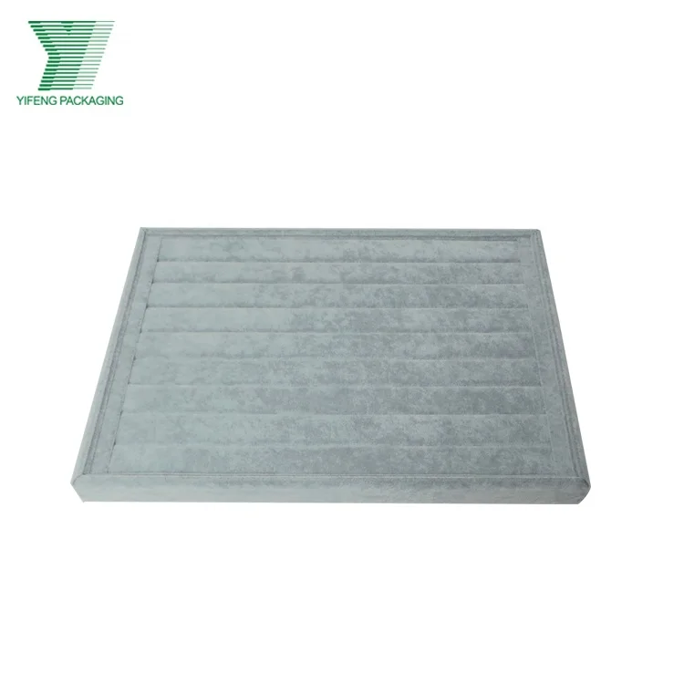 Cheap wholesale luxury silver gray ice velvet handmade wedding jewelry ring display stand bracelet rectangle storage tray