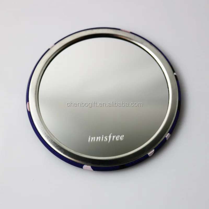 personalized beautiful print tinplate round pocket mirror , printed 1 color logo girl makeup mirror
