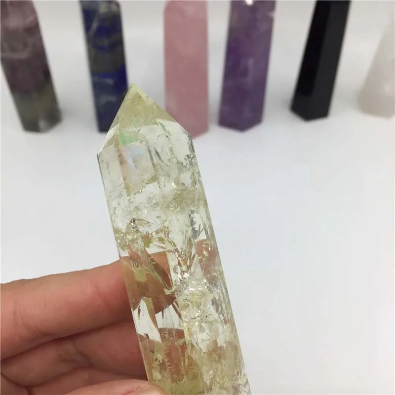 Natural clear rock quartz crystal Six edges healing points/wands/pillars with hole for crystal cup/bottle