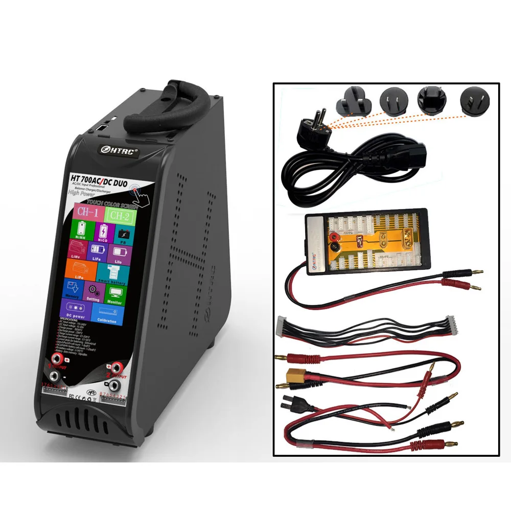 HTRC HT700 DUO AC/DC 350W*2 20A*2 Dual Port Vertical RC Toy Lipo Battery Balance Charger Discharger For 1-8s Lilon/LiPo Battery