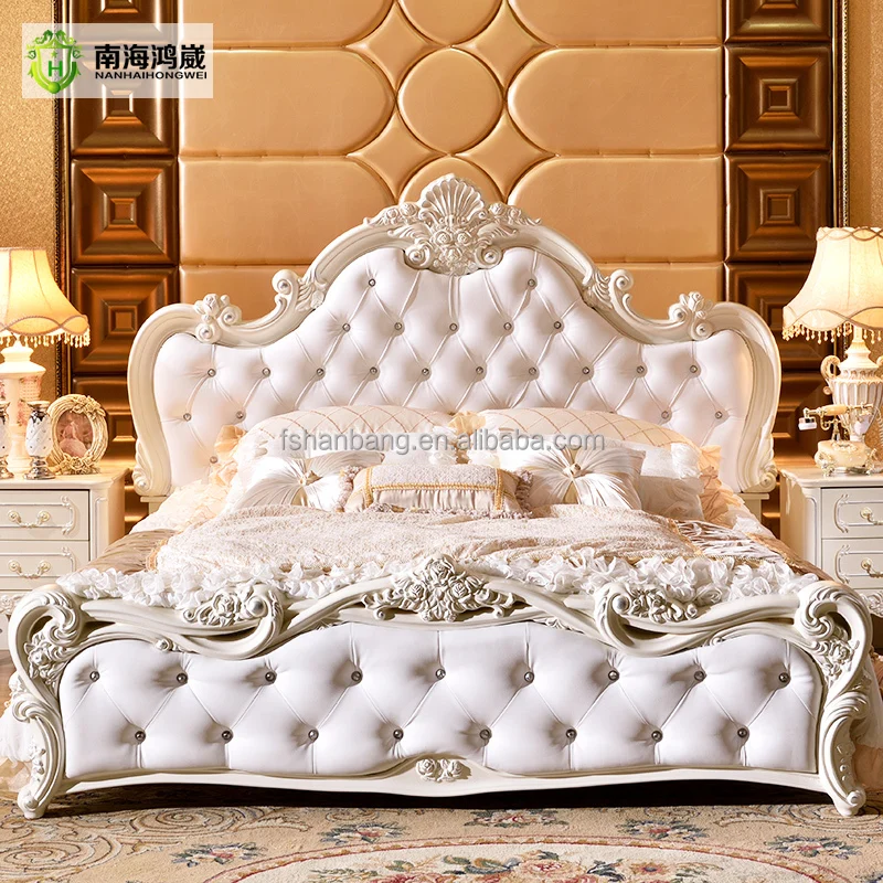 Modern Luxury  French   Style King Queen Size Cream White Buttoned Diamond Leather Headboard Diamond Queen Bed